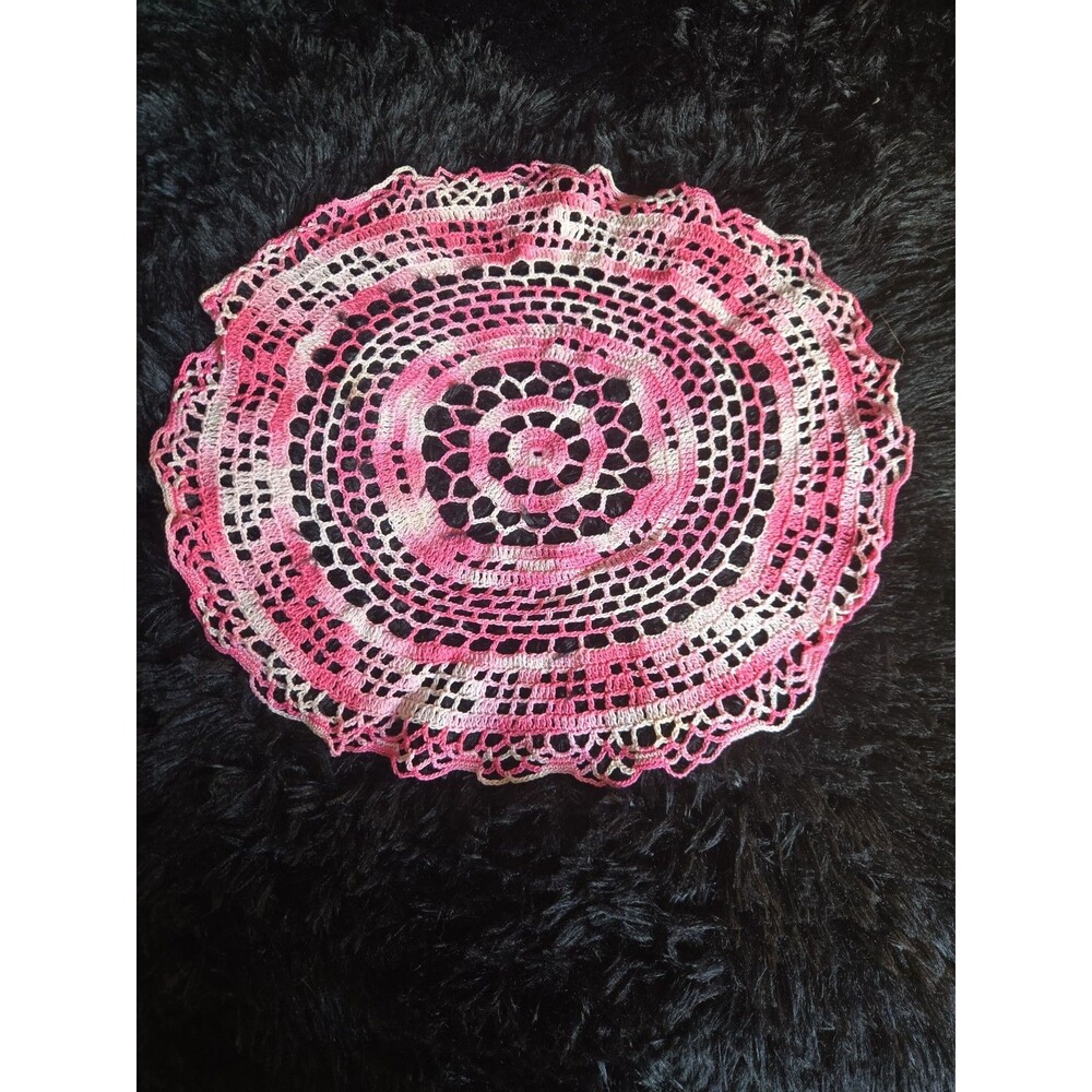 Pink Crochet Doily 15 Inch Vintage Handmade Cottage Farmhouse Granny 2A